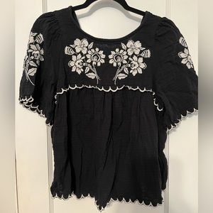 Old Navy black Mexican style embroidered gauze shirt